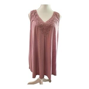 Emerald Sleeveless Top 2X Crochet Trim Mauve Tank